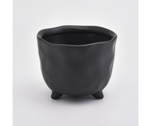 哑光黑色陶瓷罐高脚陶瓷烛台家居装饰