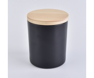 批发8oz黑色玻璃蜡烛罐与木盖