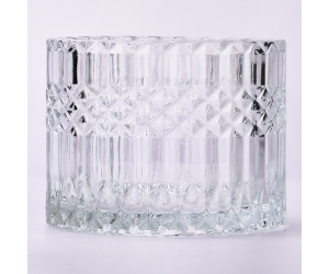 批发纹理透明的玻璃蜡烛罐用于家庭装饰
