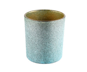 批发8盎司定制豪华蓝色磨砂内部金色空玻璃蜡烛罐