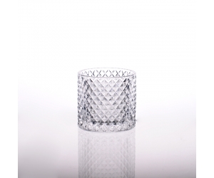 菱形图案圆柱玻璃烛台8盎司蜡容量