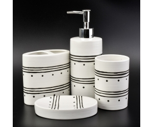白色与黑色条纹陶瓷4件卫浴洁具配件