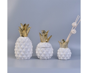 白色菠萝形状陶瓷罐金色盖子