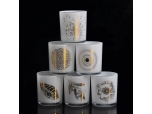 12oz white real gold decal glass candle holders wholesale