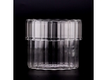 14.5oz vertical line glass candle jar with lid wholesale