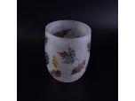 2340ml large round glass candle holder with leaf pattern