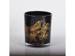 Tarro de cristal negro con decoración dorada
