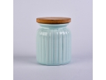 Blue stripe ceramic candle jar with lid