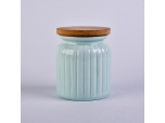 Blue stripe ceramic candle jar with lid