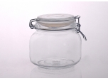 Clear glass squat straight-sided jar with neck finish