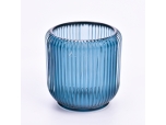 Custom blue empty vertical line glass candle jar