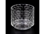 Customized clear 456ml glass candle holder with square pattern design supplier