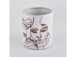 Cylinder shape decal fancy empty ceramic candle jar