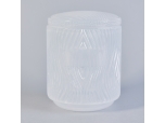 Embossed White Glass Candle Jars With Lids