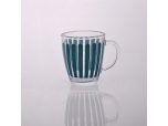 Glass mug with blue stripe painting