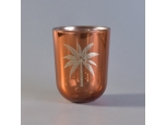 Gold electroplated glass candle jar with coconut tree pattern