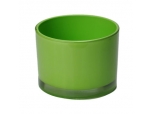 Green round straight-sided glass candle holder