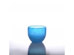 Heavy weight bubble round glass in gradient sea blue