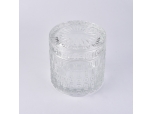Hurricane cylinder embossed glass candle holder with lid