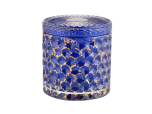 Luxury blue empty glass candle jars with lid for wedding 440ml