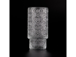 豪华浮雕图案玻璃蜡烛罐台阶玻璃罐用于家居装饰