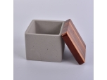 Square concrete candle jar or storage jar with Acacia mangium lid