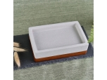 Unique square concrete soap dish with wood base