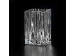 Vertical stripe embossed square clear glass candle holder