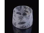 White frosted leaf pattern large capacity glass candle holder