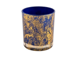 批发豪华定制金色印刷灰尘蓝色玻璃蜡烛罐