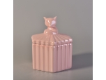 pink ceramic candle holder with  animal lid