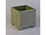 square ceramic candle jar in green