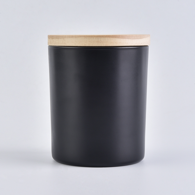 Black cylinder glass vessel for candles with wood lid,glasscandleholder ...