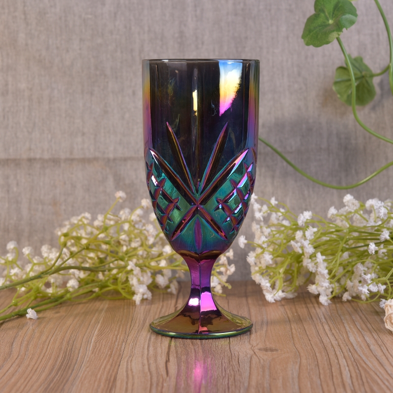 Iridescent Plating Glass Goblet， Glass Standing Cup Glassware