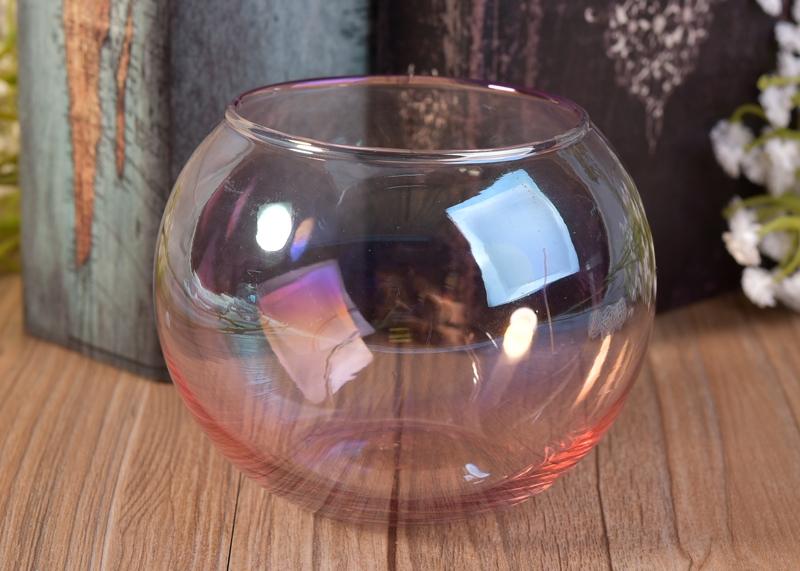 Mouth Blown Pink Iridescent Handmade Craft Glass Candle Jars