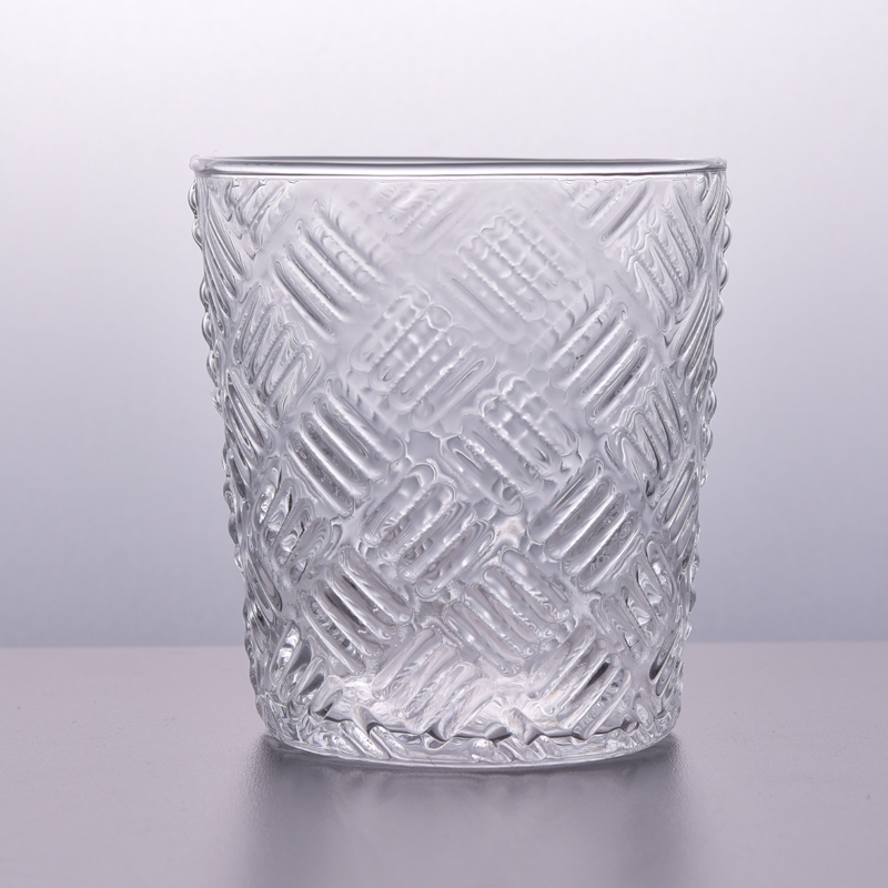 Square embossed glass candle holder