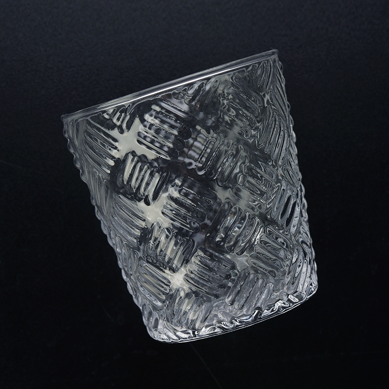 Square embossed glass candle holder