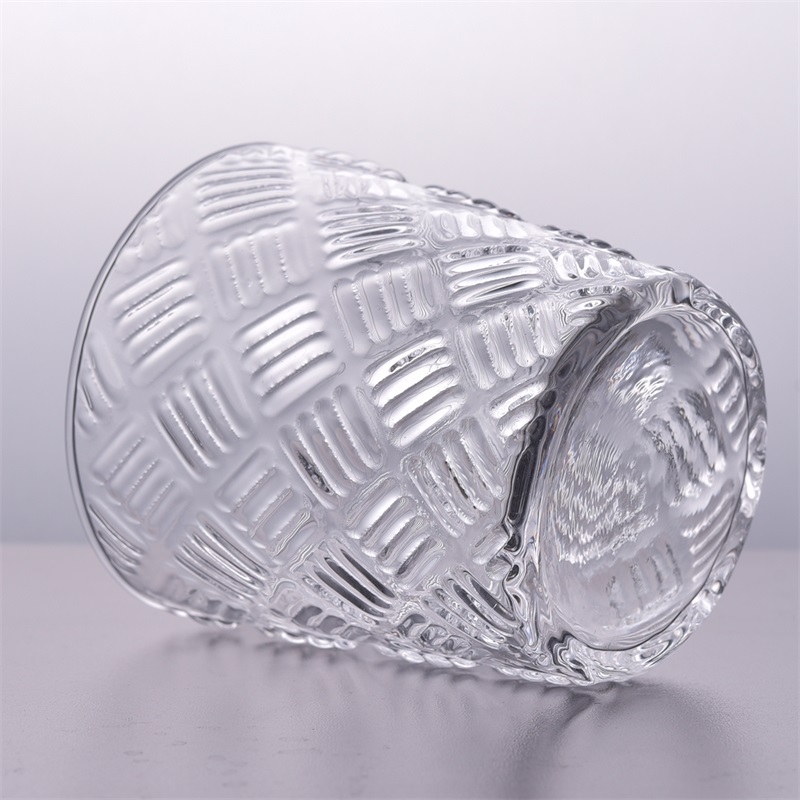 Square embossed glass candle holder