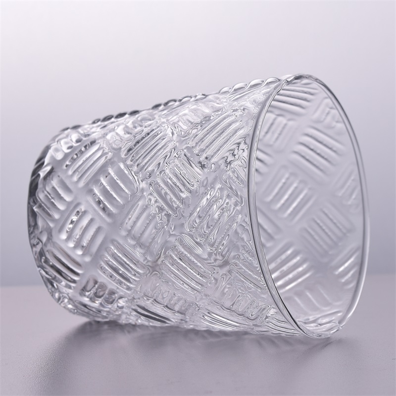 Square embossed glass candle holder