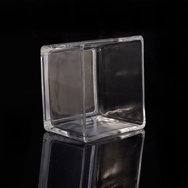 Square large size glass candle jar
