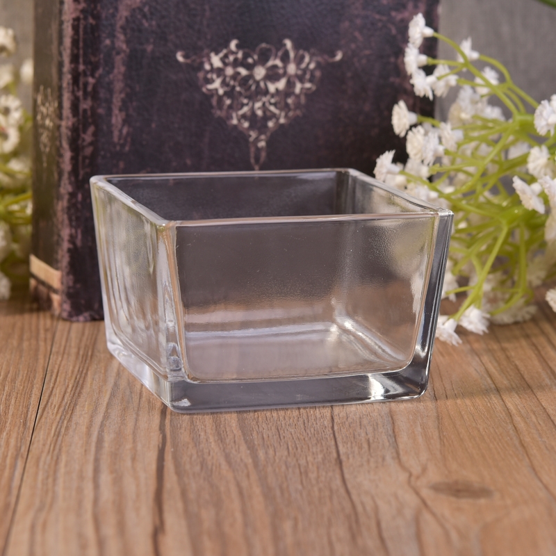 Square large size glass candle jar