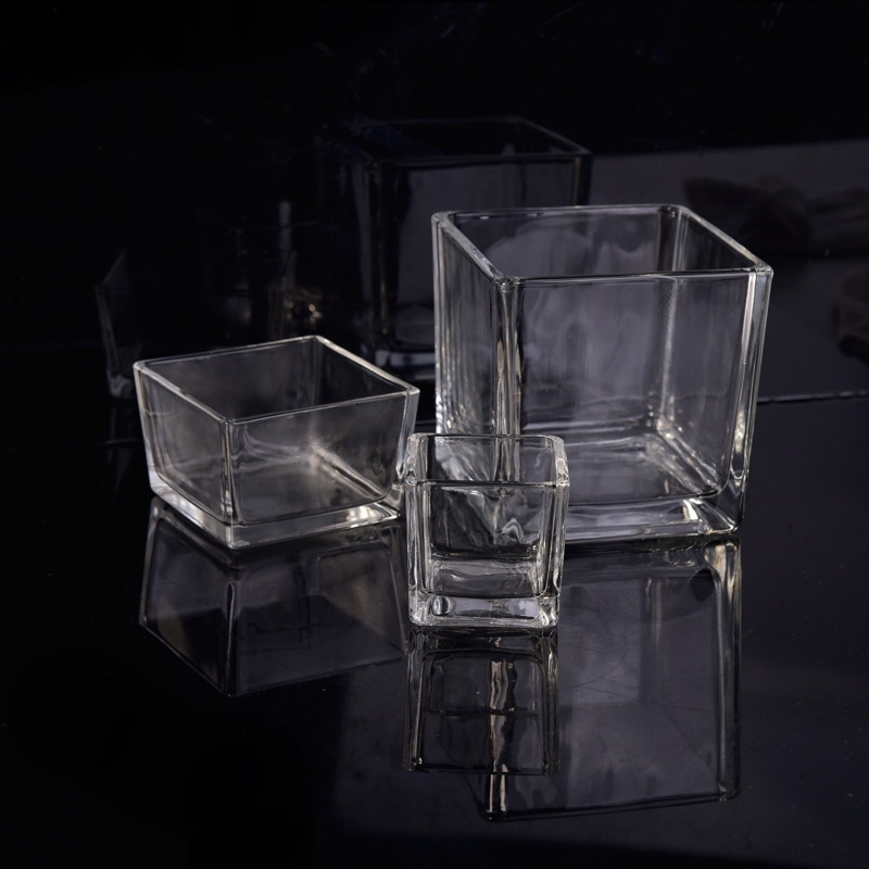 Square large size glass candle jar